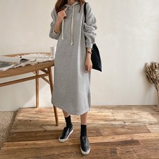 퍼니걸스 5608 데일리 루즈핏 기모 후드 롱 원피스 여성의류