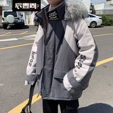 청각 솜옷남겨울 후드학생복 코트짧은 솜저고리 트랜드 루즈한 뚱보 기모에 한판 빵복 보온솜옷남방한복 회색 l