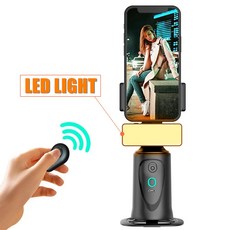자동 얼굴 추적 휴대폰 셀카봉 제스처 컨트롤 360 ° 회전 휴대폰 거치대 비디오 브이로그 짐벌 스태빌라이저 모바일용 삼각대, 02 Black with LED