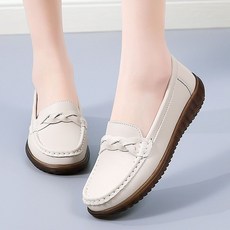 cisanny 여성 봄 가을 무지 편하다 플랫 중년 여성 엄마 슈즈 로퍼 미끄럼 방지 신발 빅사이즈 슬립온 2컬러 35~41