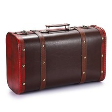 ELLDOO Vintage Wooden Storage Chest Portable Decorative Luggage Suitcase Red Treasure Chest Box P