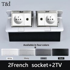 임베디드 플로어 소켓 팝업 콘센트 USB 충전 HDMI RJ45 주방 데스크탑용 220V EU 플러그 전기 120x220m, 20 20 2French-socket-2TV, 02 02 Black, 01 01 220V, 1개, 02 Black
