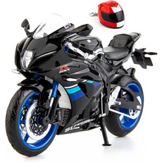 MSZ 1\/12 스즈키 GSX-R1000 오토바이 과 호환 디스플레이 스탠드 및 헬멧 열쇠고리가 있는 컬렉터 모델, 01 블랙., 1개
