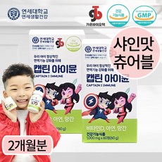 캡틴아이뮨 연세대학교 츄어블 밥태기 면역력 뼈튼튼 성장발육 유아 키즈 어린이 청소년 영양제, 2박스, 120정