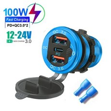 USB C타입 다중 차량용 충전기 소켓 12V 24V PD3.0 및 QC3.0 포트 방수 터치 스위치 고속 충전 자동차 모토 어댑터, 1개, 없음, 4) Blue