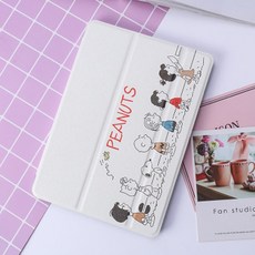 Others 아이패드 스누피 일러스트 프렌즈 줄서기 캐릭터 3단 커버 케이스 파우치, 1.줄서기