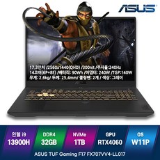 ASUS게이밍노트북 고사양 가성비노트북 ( 백팩 증정), 그레이, ASUS TUF FX707VV4-LL017, 코어i9, 1TB, 32GB, WIN11 Pro