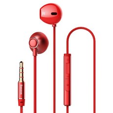 Baseus 유선 이어폰 마이크 스테레오스 사운드가있는 귀 헤드셋 3.5mm 잭 이어폰 이어폰 iPhone 용 이어폰 Samsung Xiaomi, 빨간색,