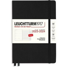 로이텀 LEOUCHTTURM 1917 주간 플래너 및 노트북 18개월 중간 A5 2023년 7월 2024년 12월 영어 하드커버 블랙, Hardcover_Black