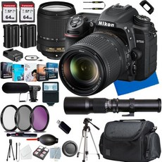 니콘 D7500 DSLR 카메라 18~140mm 렌즈 샷건 마이크 사진 소프트웨어 패키지 케이스 128GIG 메모리 500mm f 8.0 망원 프리셋 슬레이브 플래시 삼각형 1 - 니콘d500