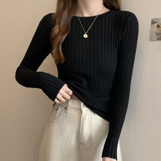제이에프앤씨 여성용 스판 베이직 골지 라운드 니트 티셔츠