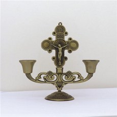 예수 십자가 양초 홀더 레트로 종교 그리스도 금속 촛대 장식 가정 교회 용품, [02] SILVER