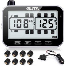 GUTA RV 타이어 공기압 모니터링 시스템 TPMS 10개 센서 7가지 경보 모드 14일 배터리 수명 80피트 감지 거리 대형 화면 RV 트레일러 코치 모터홈, 8-sensor 미국직구, 1개