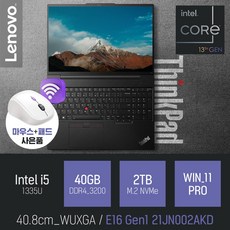 Lenovo ThinkPad E16 Gen1 21JN002AKD [무선 마우스 & 패드 증정], WIN11 PRO, 40GB, 2TB, 코어i5, 블랙