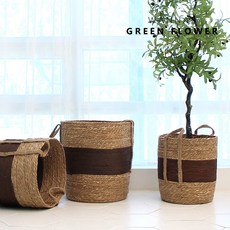 워너비그린플라워 다크브라운 포인트 빅 라탄 바구니 WL0037, 초특대형 지름45cm