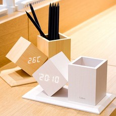 브리츠 BZ-EW547 연필꽃이 나무느낌 디지털 탁상 시계, 화이트