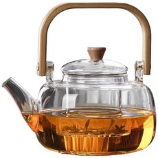 110V 800W迷你電陶爐 多功能煮茶器 養生壺 電陶爐泡茶 黑晶電陶爐 煮茶壺 蒸茶器 摩卡壺加熱爐, 1000ML竹把提水壺【耐高溫】