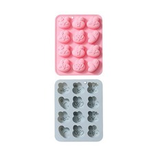 이홈베이킹 토끼표정 실리콘 몰드, 블루, 핑크, 2세트