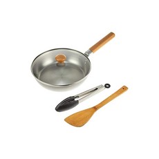 和平 후 레이즈 일제 계속 사용하고 싶은 유리 뚜껑 포함 철 프라이팬 24cm 실리콘 집게 대나무 뒤집개 부착 IH대응 CS038 치토세 치토세, 1개