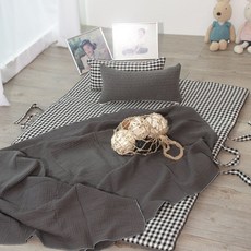 준앤종 프리미엄 피그먼트워싱 순면 신생아 침대 양면패드/안전가드, 3중 거즈이불, 단일사이즈, 차콜, 1개