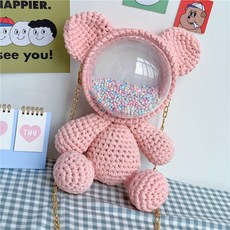 집콕 뜨개가방 DIY 수제 가방 아크릴 투명 캐릭터 곰돌이 숄더 백팩 크로스백