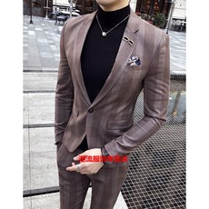 [설 맞이 미리 구입] 2018 년 봄 체크 수 트 9 부 팬츠 2 종 세트 남 영 륜 양복 세트 남성 버 전 슬 림 핏 웨 딩 복 11 카 색 넥타이 + 브로치 + 주머니 스카프