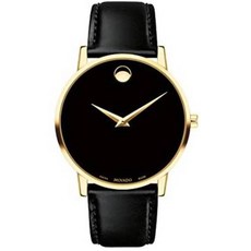 Movado Mens Museum Yellow Gold Watch with Concave Dot Museum Dial Gol