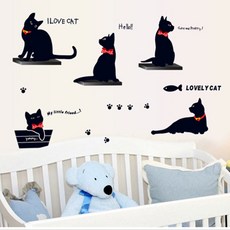 포인트 스티커 벽지 꾸미기 LA072 검은고양이 시트지