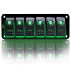 로커 스위치 알루미늄 패널 6 갱단 토글 스위치 대시 5 핀 켜짐 2 LED 백라이트 보트 자동차 해양 녹색, 본상품