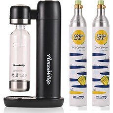 탄산수 제조기 가정용 탄산음료용 CO2 가스통 및 1L 물병블랙 2캔과 함께 제공됩니다, Black+ 2 caniters