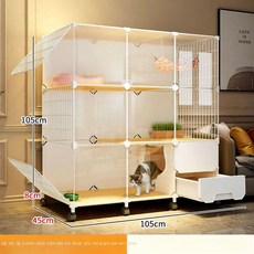 고양이 철장 케이지 빌라 격리장 반려동물 사육장, 바퀴가 달린 HD 투명 초대형 3층 구조, 1개