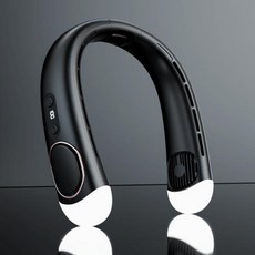 타워형선풍기 넥풍기 날개없는 선풍기 휴대용 전기 음소거 무선 목 걸이식 야외 USB 충전식 블레이드리스 LED 야간 조명 포함, 1) Black, 1개