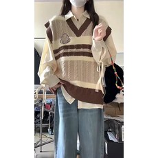 컬리지 노슬리브 민소매 털 코트 기품 젠틀한 복고풍 여성가을 겨울이 깊어지는 조끼니트 상의