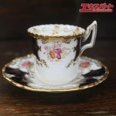 1891년-1919년 골동품 콜포트 COALPORT 배트윙 남색 금채 꽃무늬 데미타스 컵 &amp; 접시 츠지도점【중고】, 1개