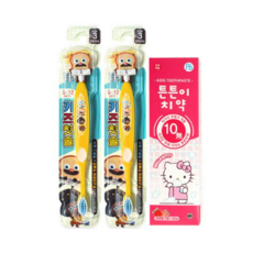 아텍스 브레드이발소 피규어칫솔 어린이용 옐로우 2개 + 헬로키티 튼튼이치약 딸기향 80g 1개 아텍스 키즈양치세트, 1세트