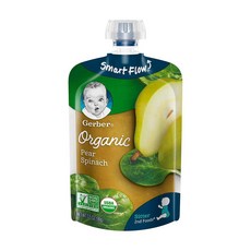 Gerber 거버 자연유래 배 시금치 퓨레 시터 세컨드 푸드 이유식 3.5oz(99그램) 24팩, 99그램