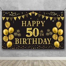 Trgowaul 50번째 생일 백드롭 골드 및 블랙 5.9 X 3.6 Fts 여성 남성 사진 용품을 위한 생일 파티 장식 배너 생일 축하 장식:, 단일옵션