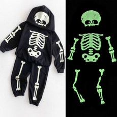 할로윈 야광 해골 뼈다귀 형광 후드상하세트 유아 아기 키즈 주니어 초등 할로윈파티 의상