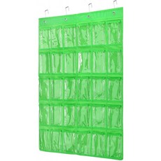 강의실 포켓 차트 투명 포켓 교실 조직도 4개의 메탈 훅 교실 포켓 차트(Green-30grid)가 있는 휴대폰 홀더 도어 행링 계산기, 단일옵션