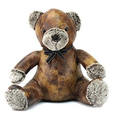 Glamour Girlz Adorable Home Distressed Leather Look Animal Door Stop Teddy Bear Soft Toy Soft Fluffy