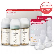 더블하트 모유실감 3세대 젖병 트리플팩+젖꼭지4입+물티슈