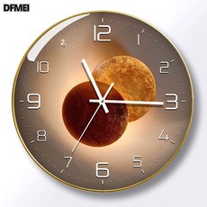 DFMEI 12인치 벽시계 심플한 아크 볼록 유리 시계 크리에이티브 벽시계 원형, Y44타입[금테]