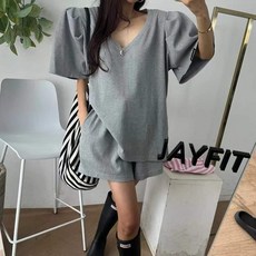 여름꾸안꾸코디 어깨패드반팔반바지투피스