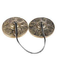 2.6in/6.5cm 손으로 만들어진 티베트 명상 Tingsha 심벌즈 벨 불교 여덟 길조 기호, 한개옵션2