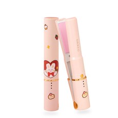 MOMOI 휴대용 여행용 캠핑용 USB 충전식 미니 무선 웨이브 앞머리 짧은머리 긴머리 스타일링 스티커 다꾸다꾸 판 고데기 매직기 28mm F-600, 핑크