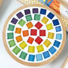 맘아트 DIY 우드 타일 티코스터 만들기 컵받침대 타일공예, 무지개 원형