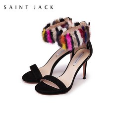 SAINTJACK 스틸레토힐 하이 따르다 일자 있음 노출 발가락 담비털 여자 슈즈