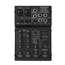 ammoon믹싱 콘솔 2채널 사운드 카드 미니 디지털 오디오 믹서 2밴드 EQ내장 48V팬텀 전원 5V USB, 단일상품