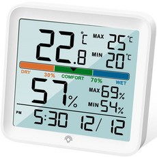 LCD 디지털 온도계 습도계 전자 가정 실내 온도 습도 계량기 센서 게이지 온도 모니터, WHITE, 1개