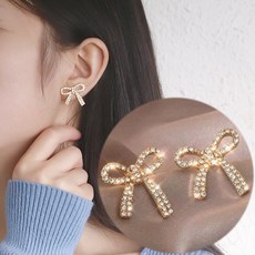 빛나나 은침 실버침 데일리 심플 귀걸이 [ Y110 큐빅 리본 ]
